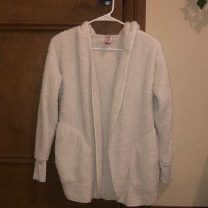 White fuzzy cardigan